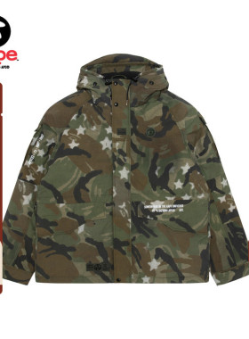 Aape旗舰店男装秋冬复古做旧五角星迷彩潮流连帽羽绒服7739XAP