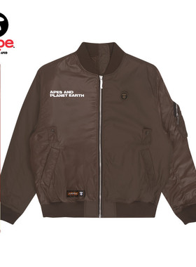 Aape旗舰店男装春秋撞色字母印花亮面拼接拉链飞行夹克7465XXH