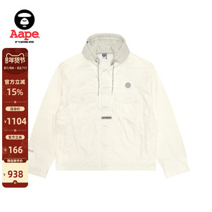 Aape男装春秋可拆卸帽猿人徽章休闲潮流水洗牛仔夹克外套7700XAN