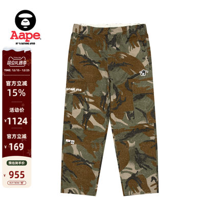 Aape旗舰店男装25春夏滑板猿人徽章格纹磨毛迷彩休闲裤B692XAO