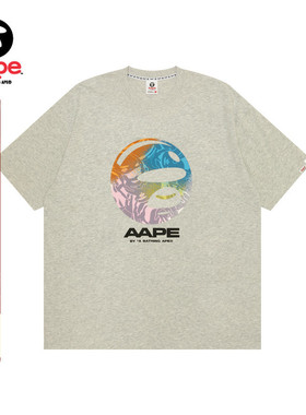 Aape旗舰店男装春夏猿人渐变迷彩字母印花休闲宽松短袖T恤1449XAM