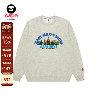 Aape联名BABY MILO STORE男装卡通图案印花圆领加绒卫衣9794XAP