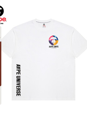 Aape旗舰店男装春夏多彩迷彩猿人印花图案宽松短袖T恤1273XXO