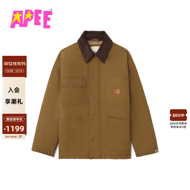 APEE女装秋冬复古灯芯绒翻领工装夹克外套F113A5P