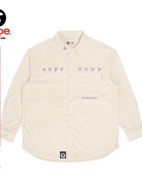 Aape旗舰店女装秋季绒面字母猿人刺绣宽松版长袖衬衫8429XXJ