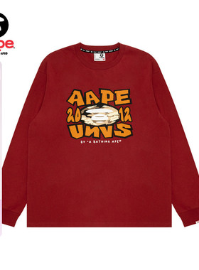Aape旗舰店男装春季猿人迷彩字母印花红色潮流长袖T恤1783XXP