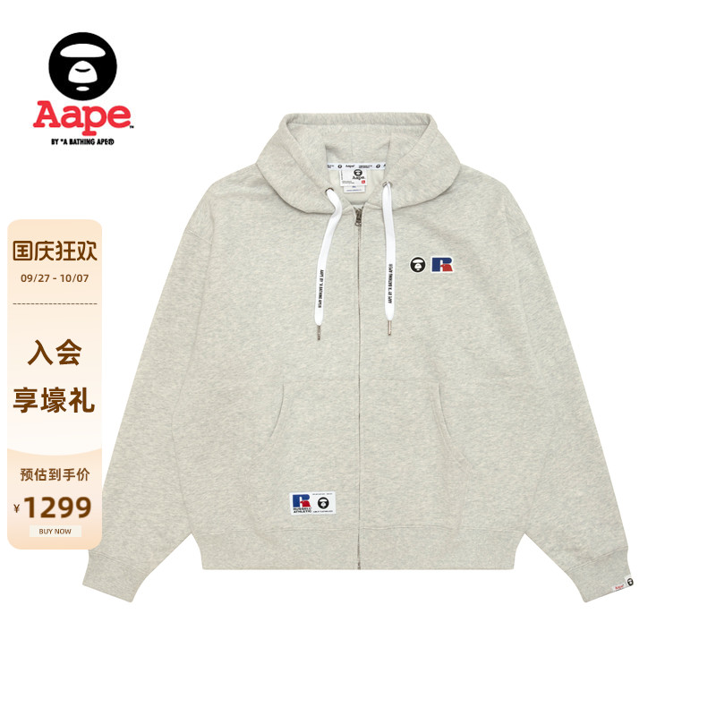 Aape联名RUSSELL徽章薄绒卫衣