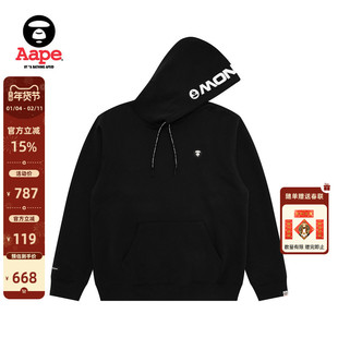 Aape旗舰店男装秋冬小标徽章纯色简约潮流薄绒连帽卫衣C354XXP