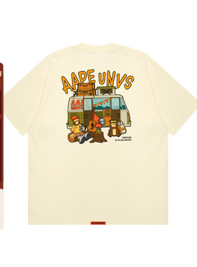 Aape旗舰店男装春夏猿人军团图案印花休闲宽松潮流短袖T恤1616XXO