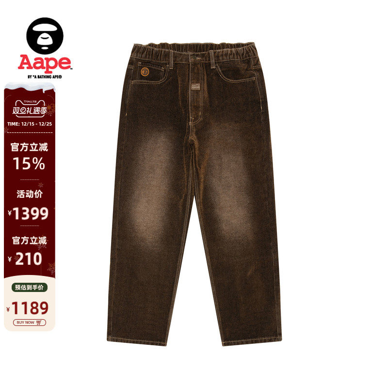 Aape猿人徽章水洗复古潮流牛仔裤