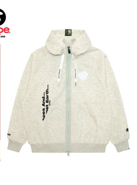 Aape旗舰店男装秋冬猿人徽章字母印花薄绒连帽卫衣外套C397XBP
