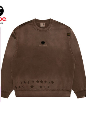 Aape旗舰店男装秋冬猿人五角星水洗做旧薄绒休闲圆领卫衣C379XXP