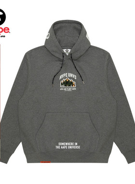 Aape旗舰男装秋冬猿人军团徽章字母印花厚绒连帽卫衣B378XAN