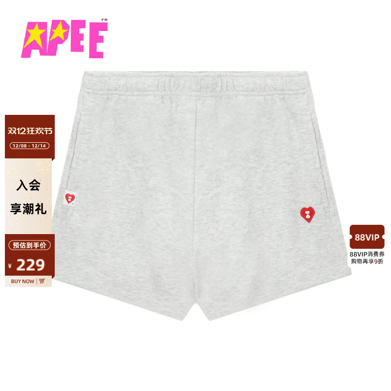 APEE女装秋冬心型刺绣休闲卫裤短裤F173A5P