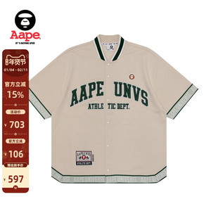 Aape春夏篮球猿人徽章字母刺绣串标摁扣潮流宽松短袖T恤1474XXM
