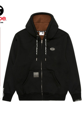 Aape旗舰男装秋冬猿人徽章嘻哈潮流休闲厚绒连帽卫衣外套B346XXN