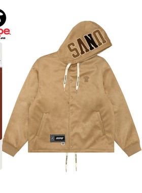 Aape旗舰店男装秋冬字母毛巾徽章绒面宽松连帽夹克外套7695XXP