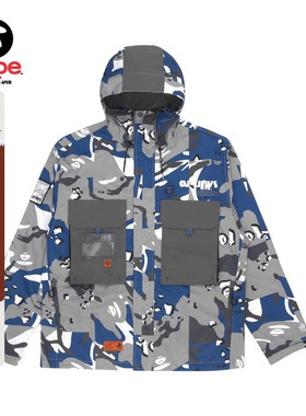 Aape旗舰店男装秋冬多色印花多口袋迷彩拼接抽绳连帽外套7503XAI