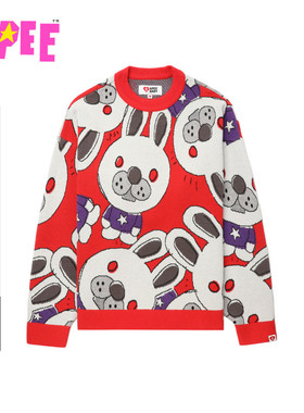 APEE女装秋冬卡通兔子图案提花圆领针织衫F244A5P