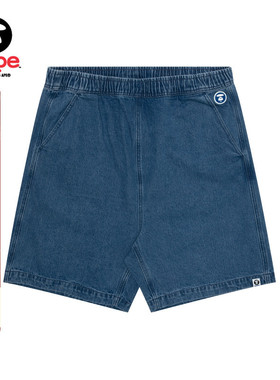 Aape旗舰店男装春夏猿人徽章潮流简约休闲水洗牛仔短裤A671XXM