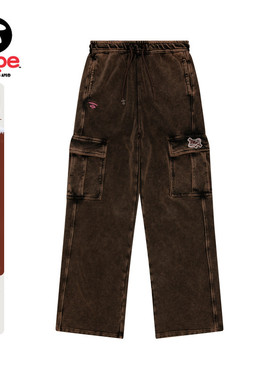 Aape旗舰店女装春秋猿人刺绣大口袋直筒水洗做旧长裤B652XAN