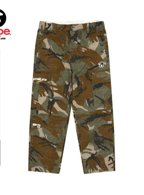 Aape旗舰店男装25春夏滑板猿人徽章格纹磨毛迷彩休闲裤B692XAO