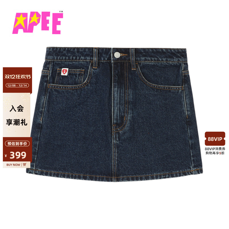 APEE女装秋冬心型图案口袋牛仔短裙半身裙F175A5P