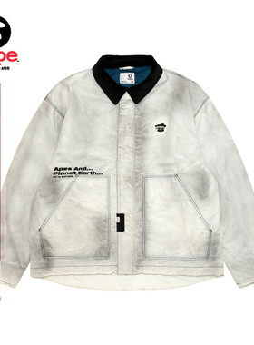 Aape旗舰店男装秋冬猿人徽章水洗做旧潮流翻领夹克外套7746XXP