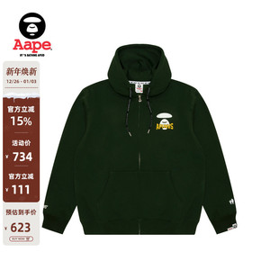 Aape旗舰男装 秋冬猿人字母印花潮流厚绒连帽卫衣外套B343XXN