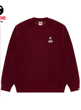 Aape旗舰店男装秋冬小标徽章简约休闲薄绒红色圆领卫衣C349XXP