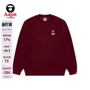 Aape旗舰店男装 秋冬小标徽章简约休闲薄绒红色圆领卫衣C349XXP
