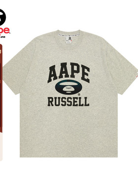 Aape联名RUSSELL男装春夏猿人字母印花简约休闲短袖T恤9704XAM