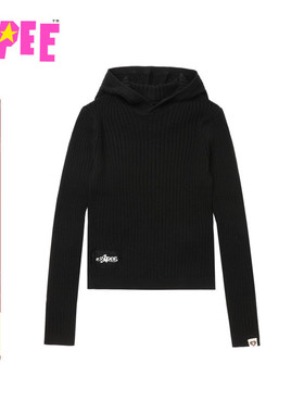 APEE女装秋冬刺绣标坑条连帽针织衫F121A5P
