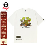 Aape旗舰店男装 秋冬猿人军团露营图案字母印花休闲短袖 T恤1394XXL