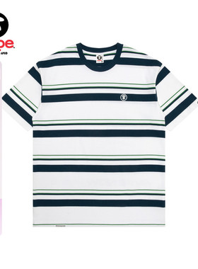 Aape旗舰店男装春夏猿人徽章条纹休闲简约潮流短袖T恤1605XXO