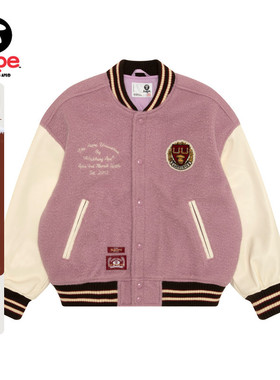 Aape旗舰店女装秋冬校园猿人徽章美式复古撞色棒球外套7759XAP