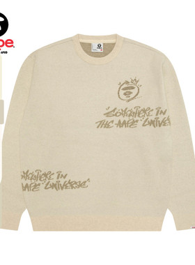 Aape旗舰店男装秋冬猿人字母提花休闲潮流圆领毛衣针织衫D304XXP