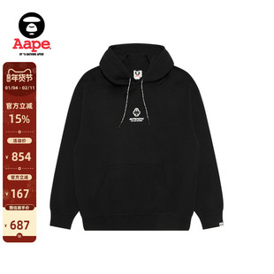 Aape旗舰店男装秋冬扑克徽章字母印花休闲连帽卫衣C351XXP