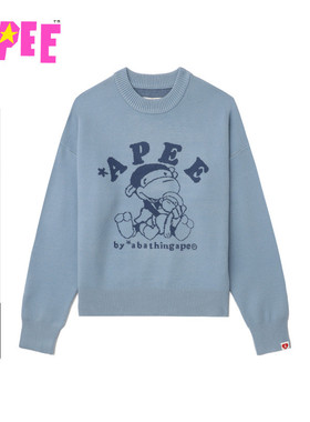APEE女装秋冬卡通小猴图案提花圆领针织衫F217A5P