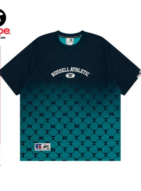 Aape联名RUSSELL男装春夏渐变老花猿人字母休闲短袖T恤9705XXM