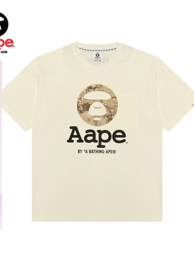 Aape旗舰店男装春夏猿人西部牛仔图案印花潮流短袖T恤1712XXO
