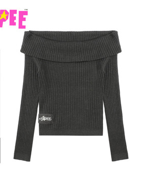 APEE女装秋冬坑条露肩一字领针织上衣F381A5P