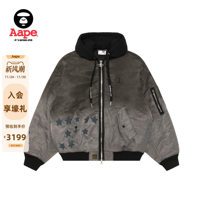 Aape猿人徽章水洗渐变飞行夹克