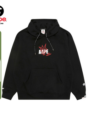 Aape旗舰店男装秋冬猿人字母印花纯色简约薄绒连帽卫衣D313XXP