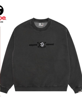 Aape联名erased图案刺绣水洗做旧圆领卫衣9740XXP