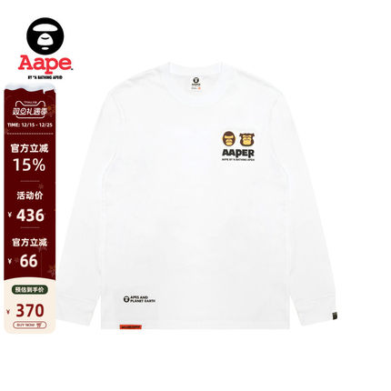 Aape旗舰店男装秋冬猿人军团徽章红色休闲潮流长袖T恤1575XXP