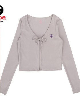 Aape旗舰店女装春秋猿人印花简约纯色绑绳修身长袖针织衫3982XXK