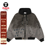 Aape旗舰店男装 秋冬猿人徽章水洗渐变做旧飞行夹克外套7748XXP