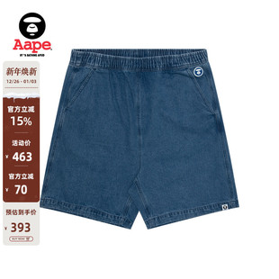 Aape旗舰店男装 A671XXM 春夏猿人徽章潮流简约休闲水洗牛仔短裤