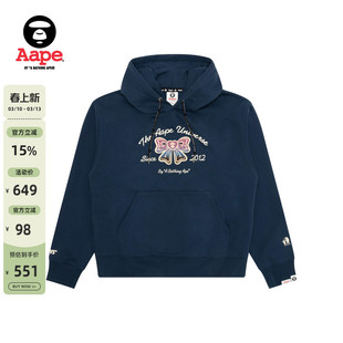 Aape旗舰店女装秋冬渐变蝴蝶结印花休闲薄绒连帽卫衣D320XXP